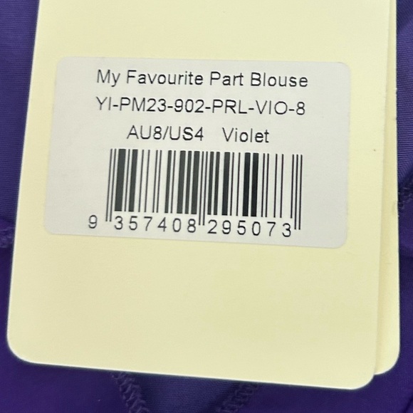 Peppermayo Tie Front Sheer Ruffle Blouse Purple Long Sleeve S - Picture 9 of 12